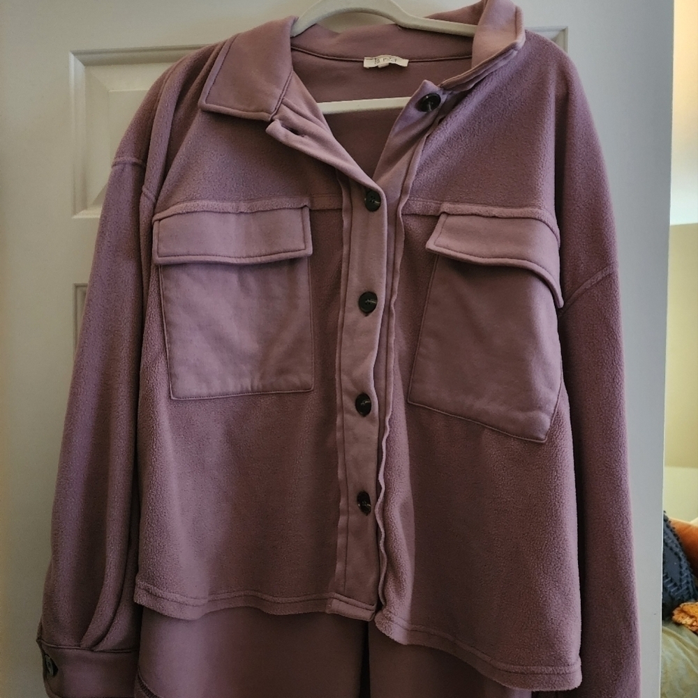 Women's Dusty purple Fleece Shacket - Casual Button-Up